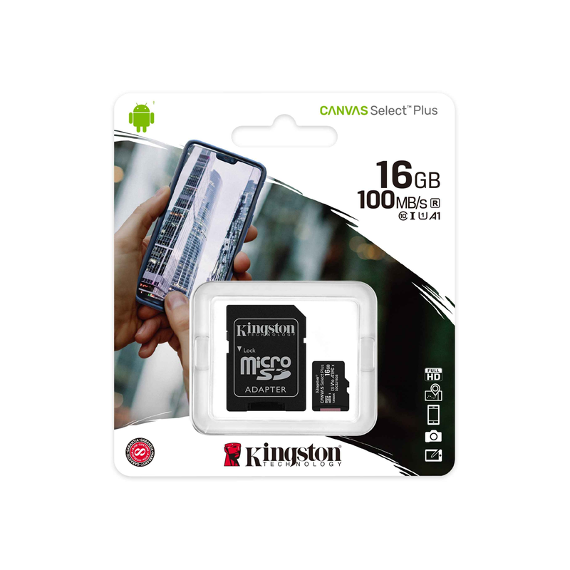 Kingston Canvas Select Plus R100 microSDHC 16GB Kit, UHS-I U1, A1, Class 10